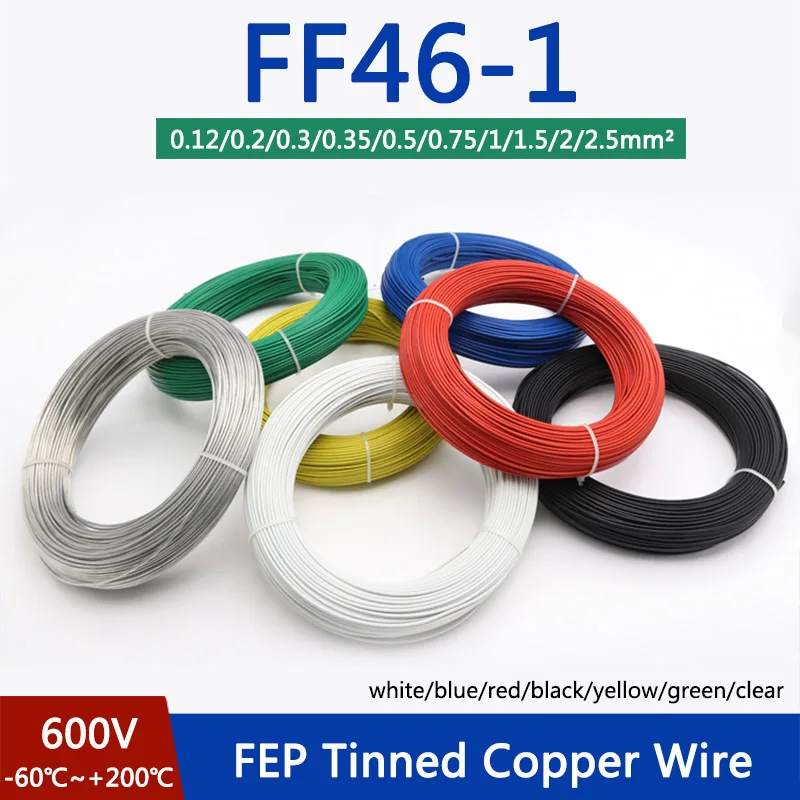 

1M FF46-1 Square 0.12/0.2/0.35/0.5/1.0/1.5/2/2.5mm2 Tinned Plated FEP PFEP High Temperature Signal cable Car Ground Copper Wire