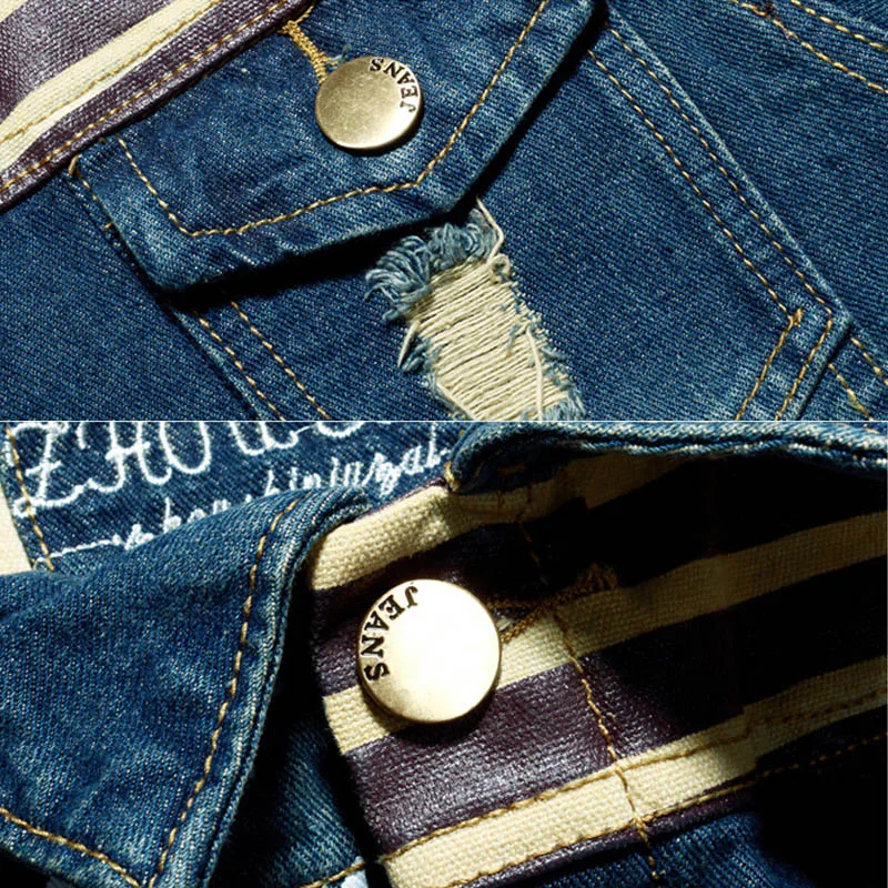 HOT2017 Indoor Distressed Hole Ripped Denim Jacket Men Vintage Slim Fit Student Teenagers Coat Retro Cheap Motorcycle Outerwear