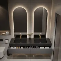 Designer Customized High-end Villa Light Luxury Rock Slab Integrated Basin Bathroom Cabinet Combination Double Mirror Wash 6