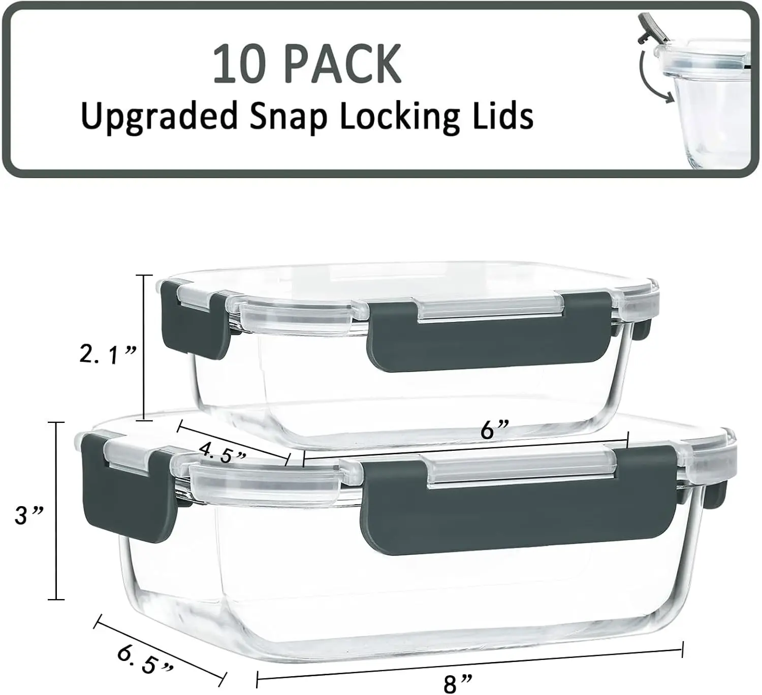 [10-Pack] Glass Meal Prep Containers W/ Lids, MCIRCO Food Storage Containers W/ Snap Locking Lids, Airtight Lunch Containers, 2