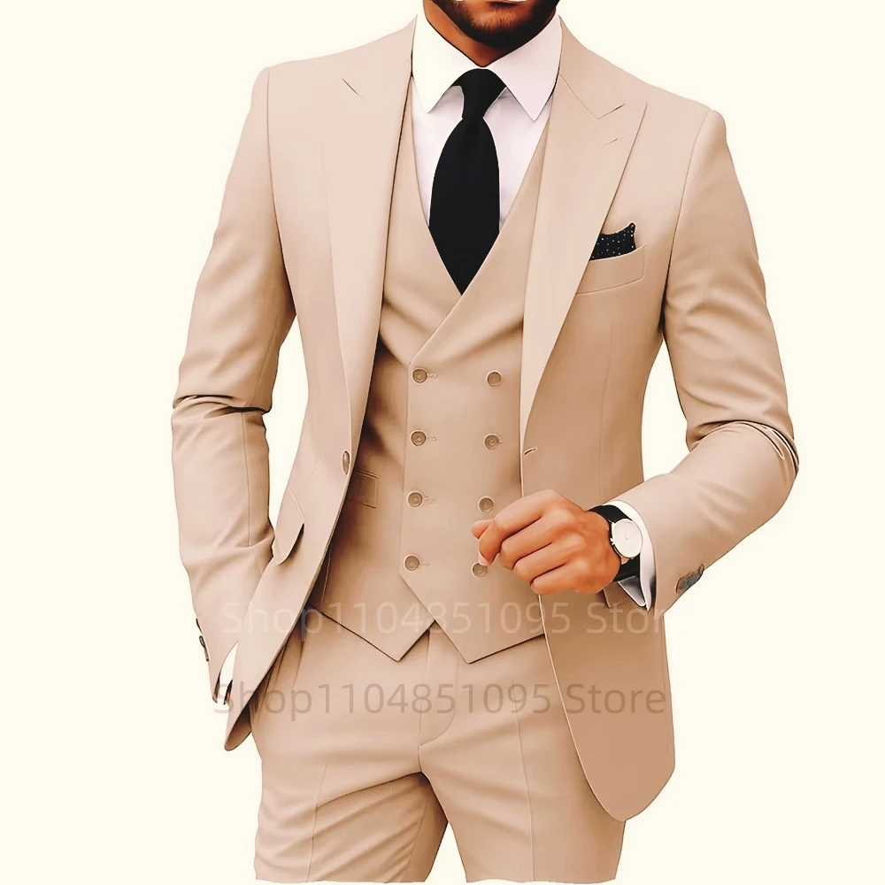 Slim Fit 3-Piece Men's Suit Set for Office Formal Business Wedding Groom Tuxedos Jacket Vest Pants Casual Male Men Clothing