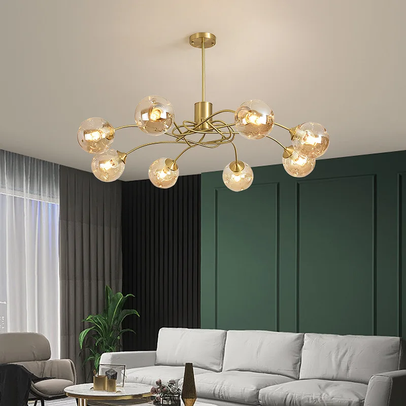 

NORMICHY Nordic Copper Living Room Chandelier LED Modern Simple For Dining Room Bedroom Lighting New Magic Bean Lamps Home Decor