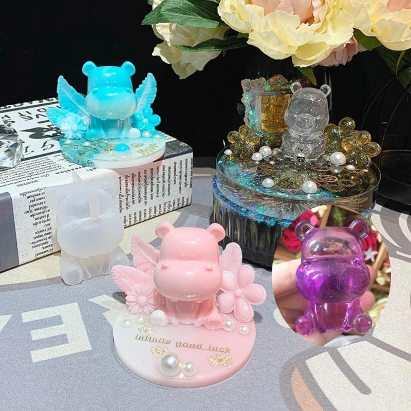 Y51E Diy Crystal Drop Glue Gypsum Three-dimensional Hippo Lion Big Ear Dog Ornaments Pendant Silicone Mold diy crystal drop glue gypsum abrasive three dimensional flower jewelry ornaments pendant silicone mold dropship