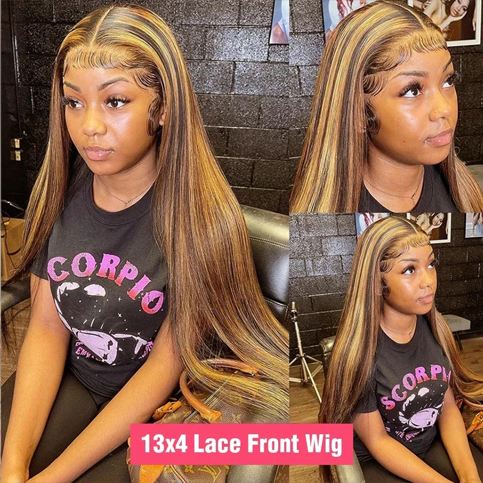 Human hair wig Highlight Glueless Wig Human Hair Ready To Wear And Go Preplucked Straight 13x4 HD Lace Frontal Colored Human Hair Wigs