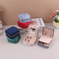Velvet Jewelry Box For Women Geometric Sqaure Jewelry Storage Case Necklace Ring Earrings Travel Portable Zipper Boxes 2