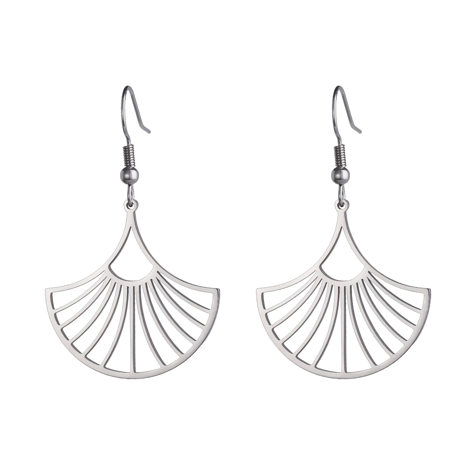 Kkjoy Mode Edelstahl Gold Farbe Hohl Fan-förmigen Ohrringe für Frauen Mädchen Partei Schmuck Geschenk Für Freund Großhandel neue – Detail 13