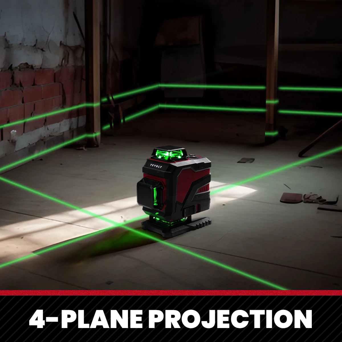 YEVOLT YVGLL4XS16 Series Green Laser Level 4-Plane 16-Line Self-leveling 360 3D Horizontal & Vertical Power Measuring Tools laser level