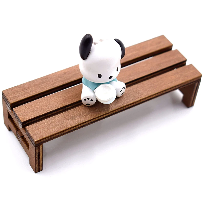 Miniature Wooden Dollhouse Furniture Set - Table, Chair, and Rocking Bench