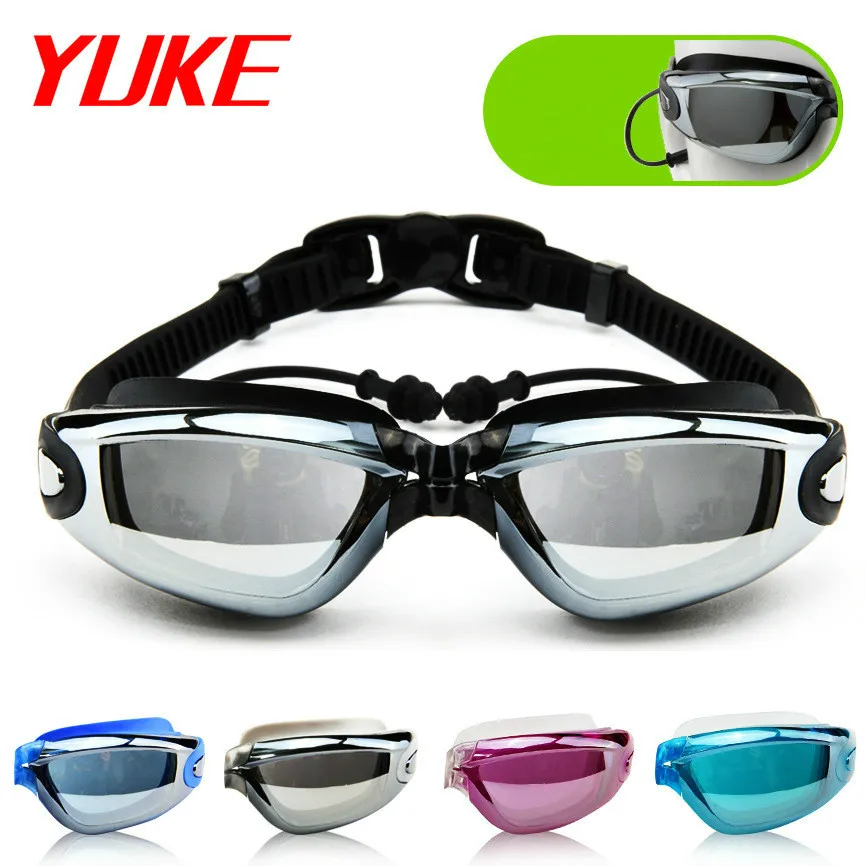 YUKE Swimming Goggles Earplug Professional Adult Silicone Swim Cap Pool Glasses anti fog Adult Optical Waterproof Eyewear