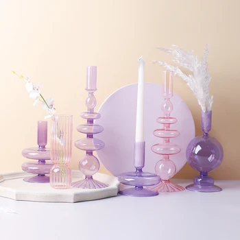 Purple Pink Glass Candle Holder Lower Lilac Candle Holder Wedding Table Centrepiece Scandinavian Home Decor Christmas Gift