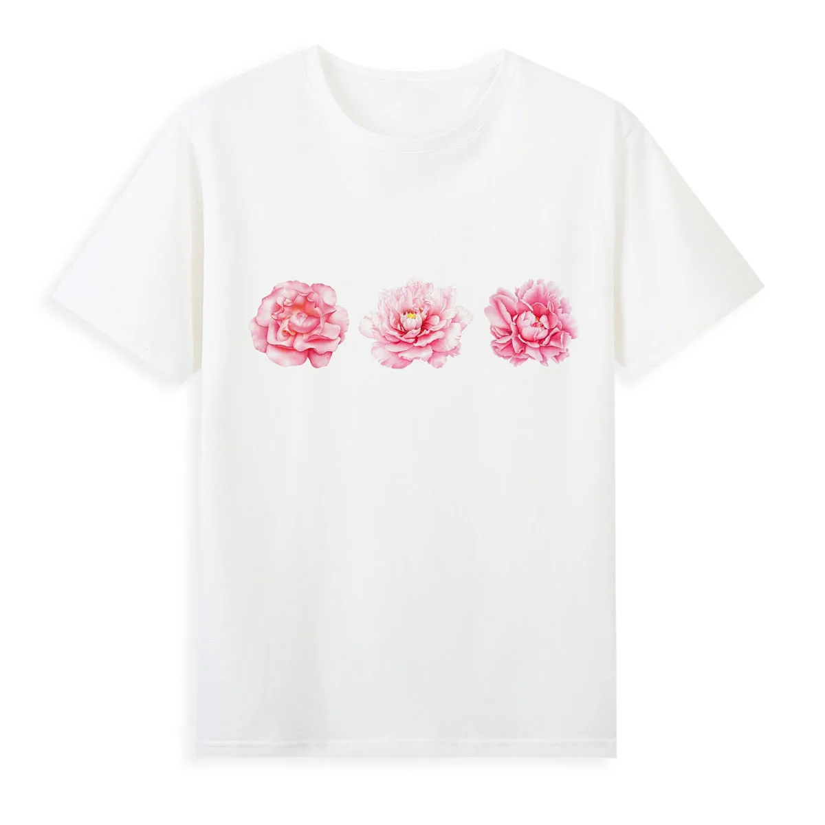 

Pink Flower T-shirt Summer Short Sleeve Casual Tees Female Tops Original Brand Women's Clothing A0119