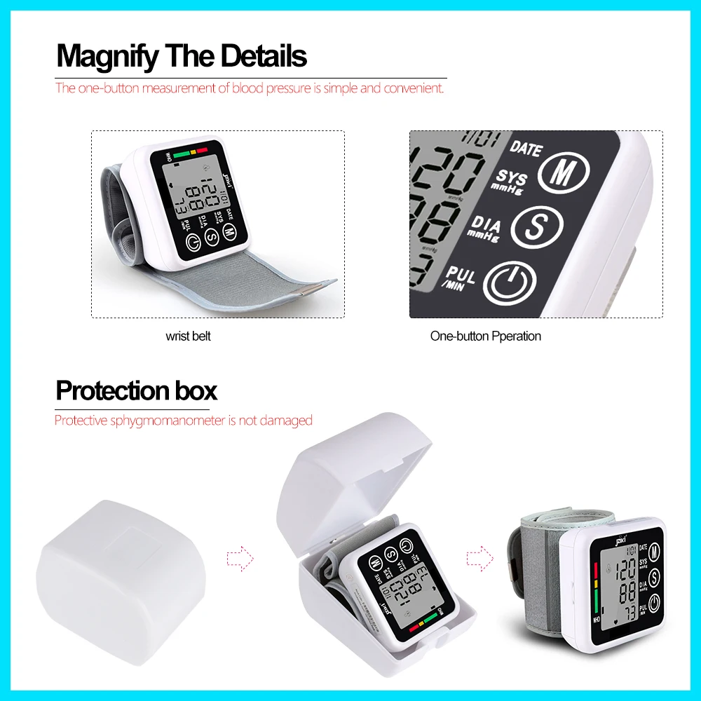 Household Health Care Sphygmomanometer Blood Presure Meter Monitor Heart Rate Pulse Portable Smart Blood Pressure Meter JZK002R