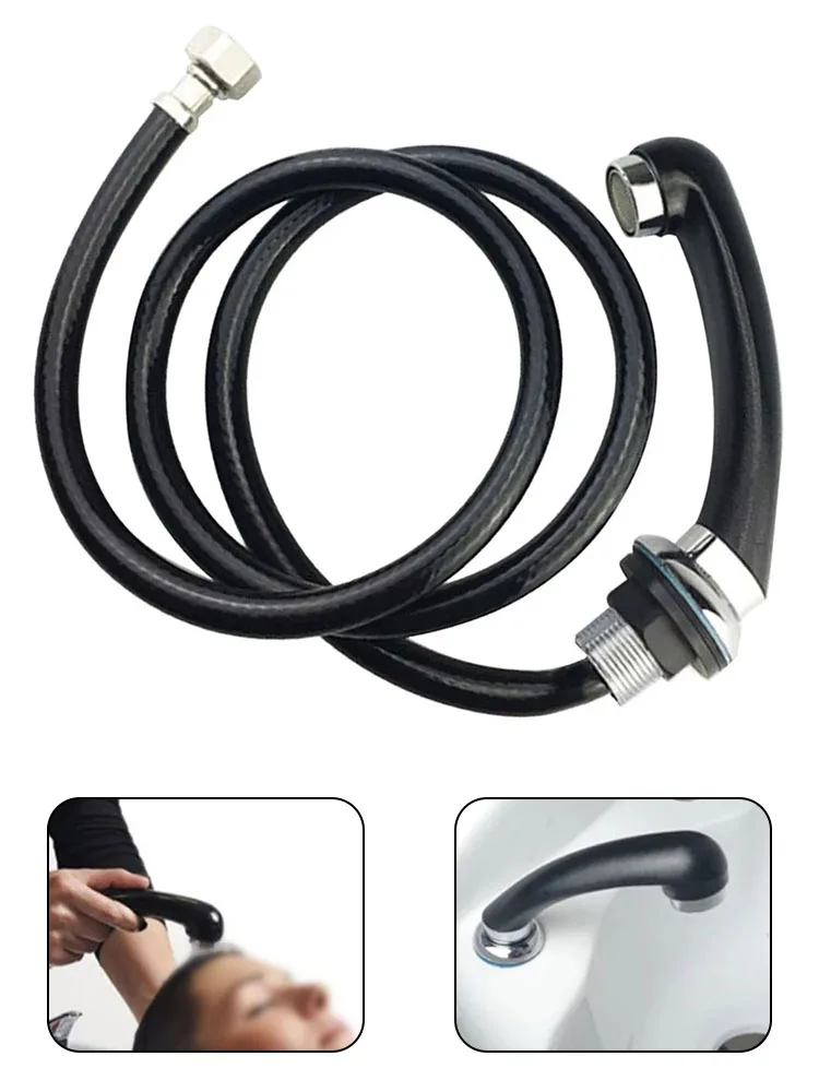 

1Pc Shower Head With Hose Shampoo Bed Shower Head Salon Washbasin Hose Barber Shop Rinse Salon Black Alloy Shower Faucet