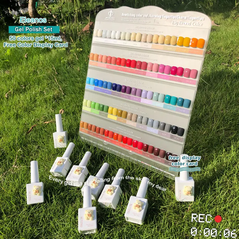 

Eleanuos 50pcs Gel Nail Polish Set In Bear Bottles For Nail Art Color Card Soak Off Manicure UV LED Gel Whole Set 15ml Varnishes