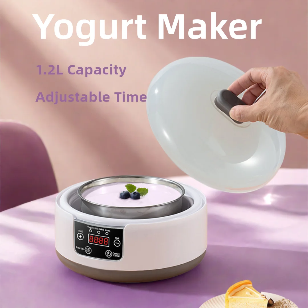 Yogurt Maker 1200ml Natto Maker LED Display Constant Temperature Control Multi-Function Yogurt Motor With 5 cups