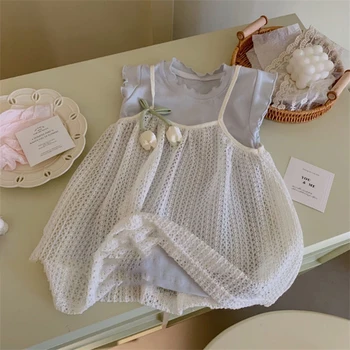 طقم رضّع بناتي صيفي — بلوزة حمالات وتنورة تريكو — صورة 7