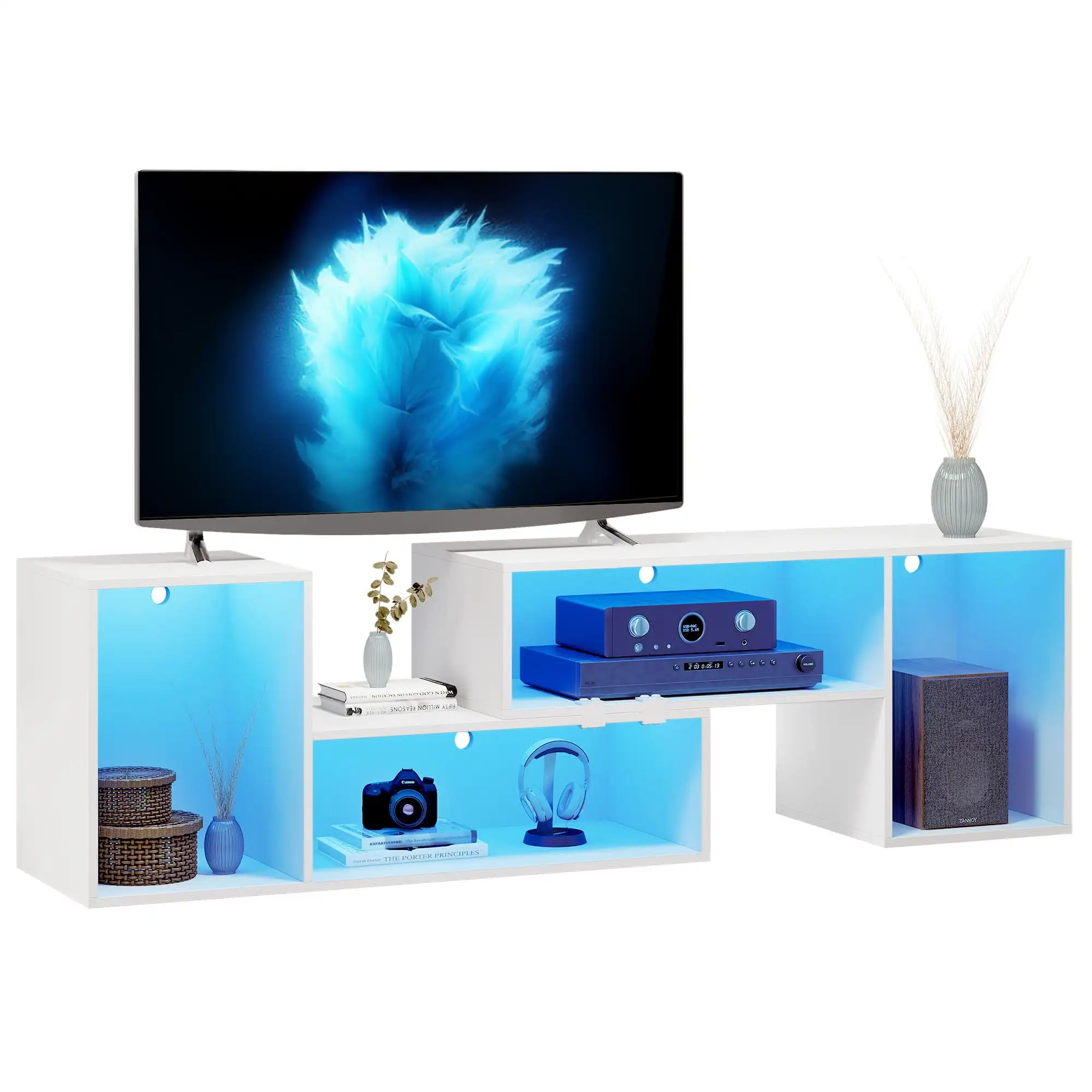 

DIY Deformable TV Stand with LED Strip Modern Entertainment Center 2 PCS Media Console Cabinet for 45 - 70 Inch TVs White