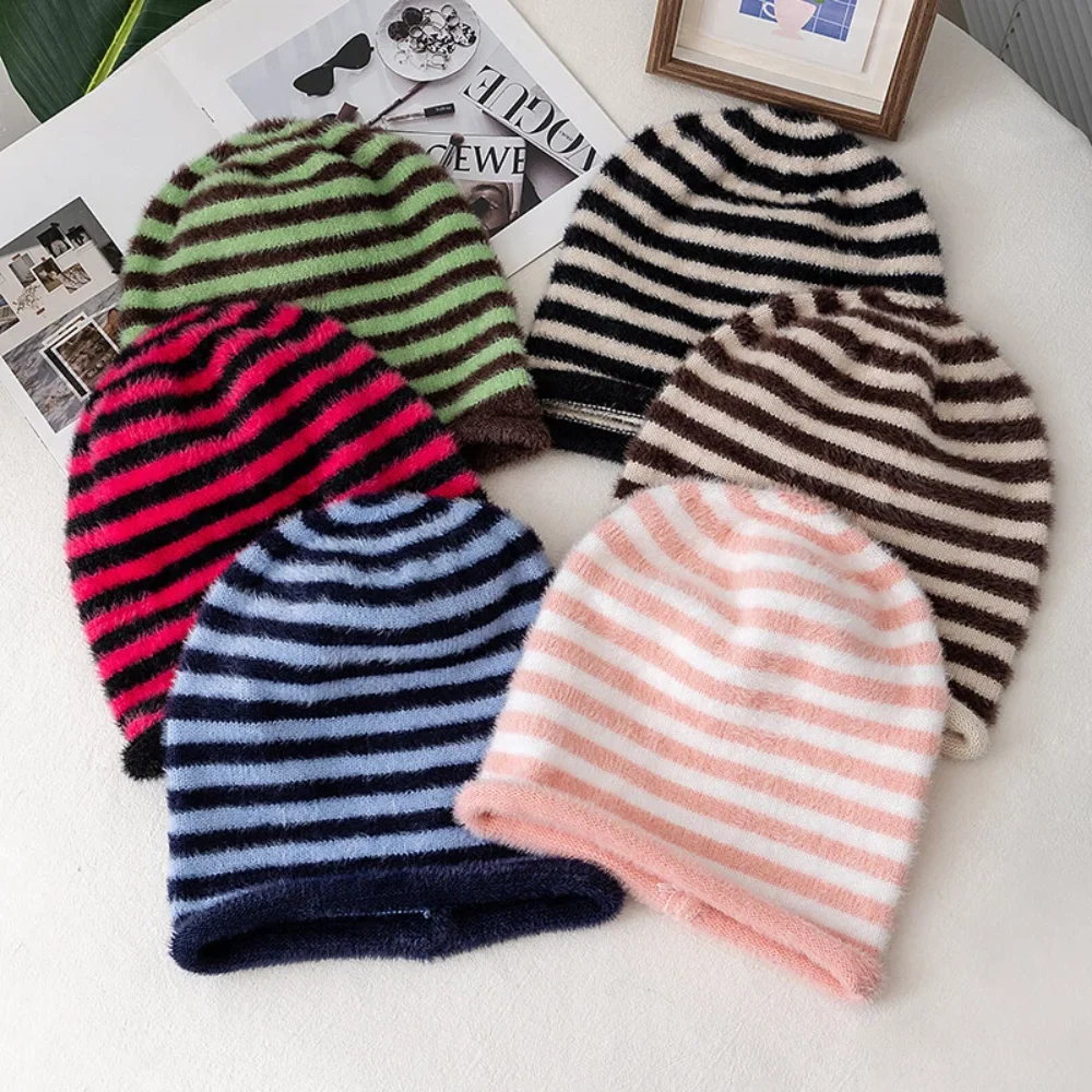 Heißer Verkauf Mode Frau Slouchy Beanie Casual Streifen Design Y2K Winter Hüte Für Frauen – Detail 7