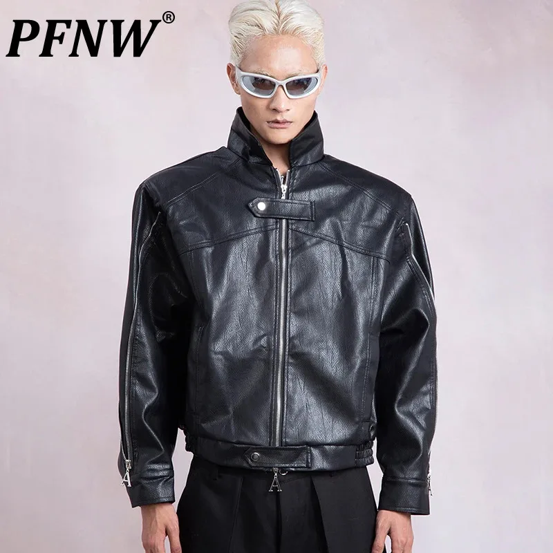 

PFNW Niche Deconstruction Heavy Industry Darkwear Short Motorcycle Jacket Men's Tide High-end Fashion Shoulder Pad Coat 12Z5283