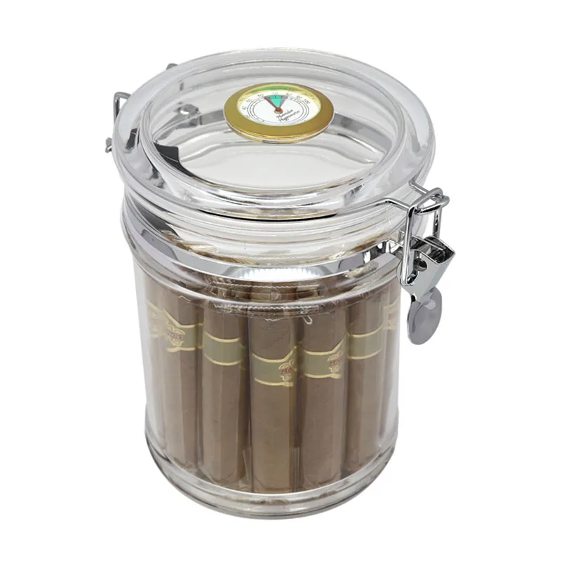 Acrylic Transparent Pipe Tobacco Humidor Jar with Humidifier Hygrometer Tank 