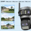 20MP Outdoors Wifi Camera 10K HD Three Lens Security 5G PTZ IP Camera 10X Digital Zoom Lens Human AI Auto Detect Tracking Camera 3