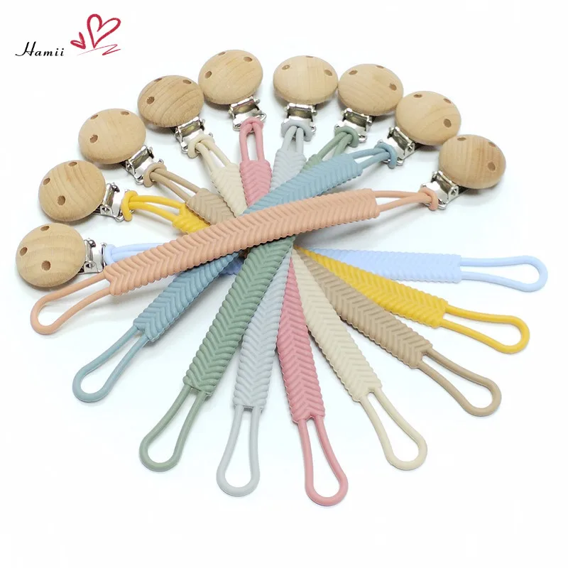 2 Cadenas Para Chupete De Silicona Alimentaria Con Clip De Madera - Colores Azul Claro - Evita Que Se Caiga Al Suelo
