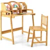 Kids Desk and Chair Set, Height Adjustable Bamboo Desk with Storage Hutch, Student Writing Computer Workstation for Bedroom 1