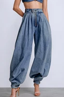 Women Cargo Jeans Casual High Rise Zipper Denim Bloomers Pants Loose Vintage Streetwear Ruched Basic Jeans Trousers 2025 - Image 3