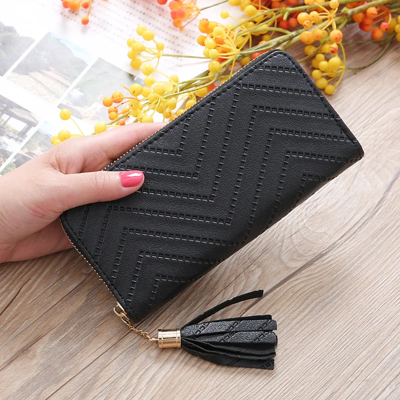 Korean Lady Leather Coin Purses Fashion Solid Color Long Coin Purses