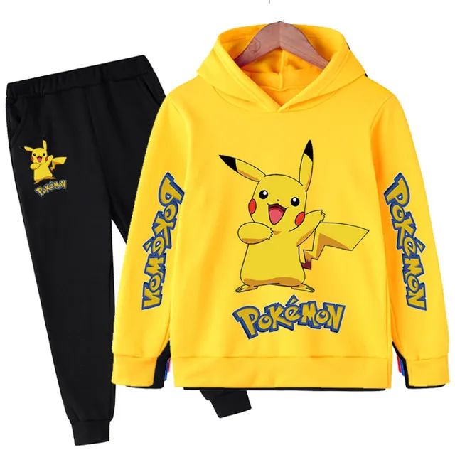 2022Conjunto de roupas pikachu unissex de manga longa, roupas para crianças do anime pokémon-kid com capuz e pikachu para outono baby clothing sets girl