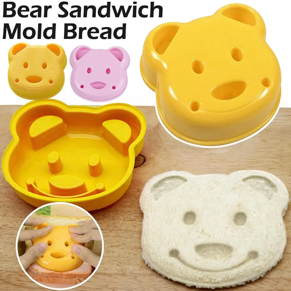 

DIY Sandwich Mold Cute Cartoon Bear Bread Model Cutter Sealer For Kids Bento Rice Ball Lunch Baking Mold 2 Color T9Q4