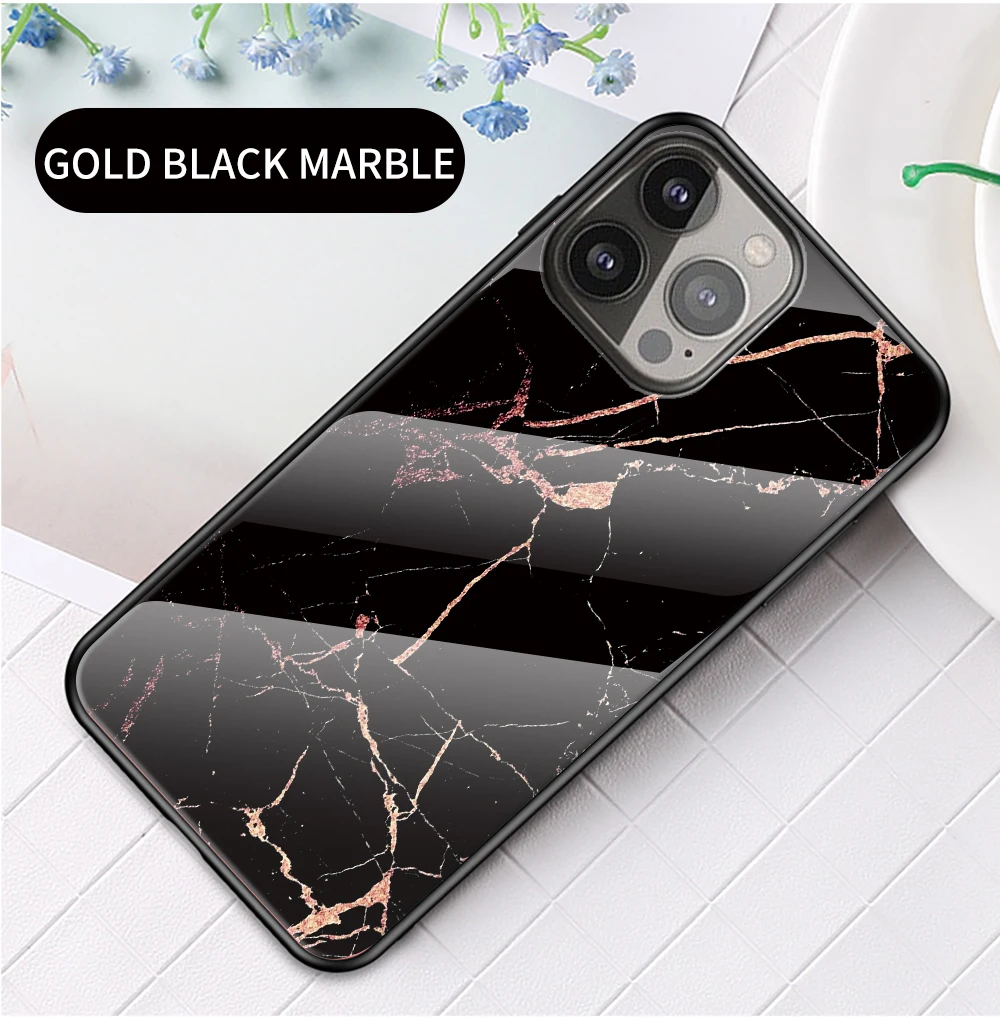 Fashion Marble Tempered Glass Case For iPhone 13 12 11 14 Pro XSMax XR 8 7 6 Plus SE2020 Silicone_voghion.com