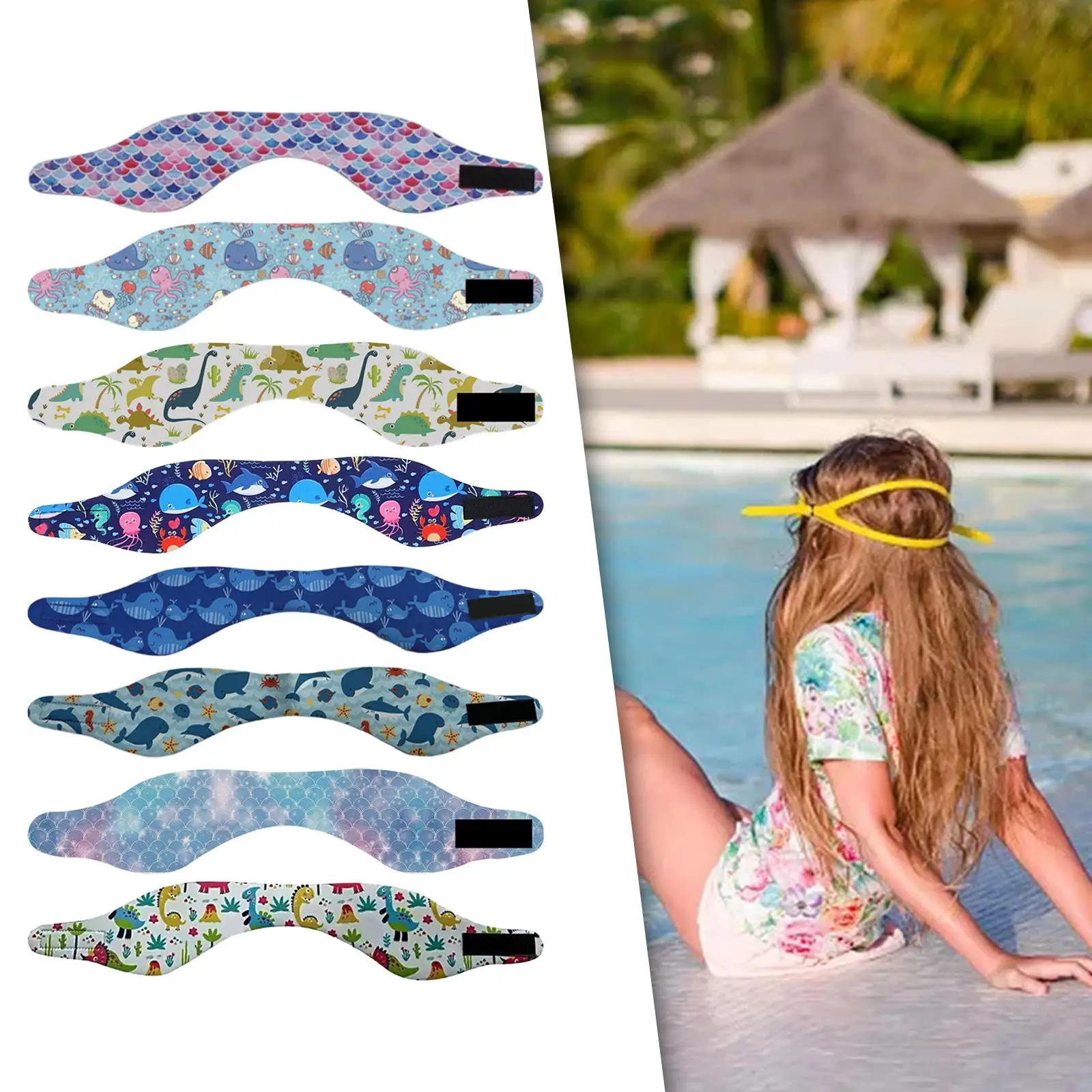 

Children Swimmers Headband Ear Bands Hair Guard Cartoon Elastic Neoprene
