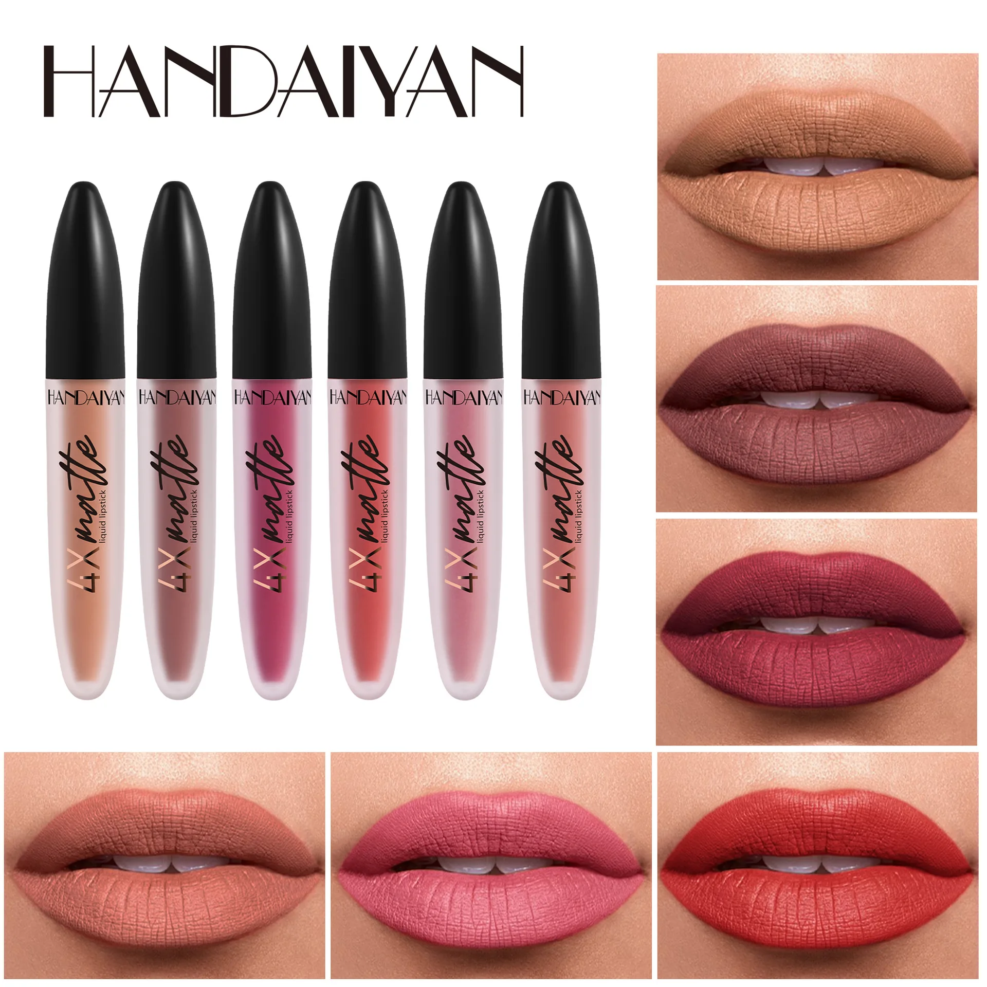 

HANDAIYAN Non Stick Cup Lipstick, 4x Matte Lip Gloss, Long-lasting Waterproof and Non Fading Lip Gloss