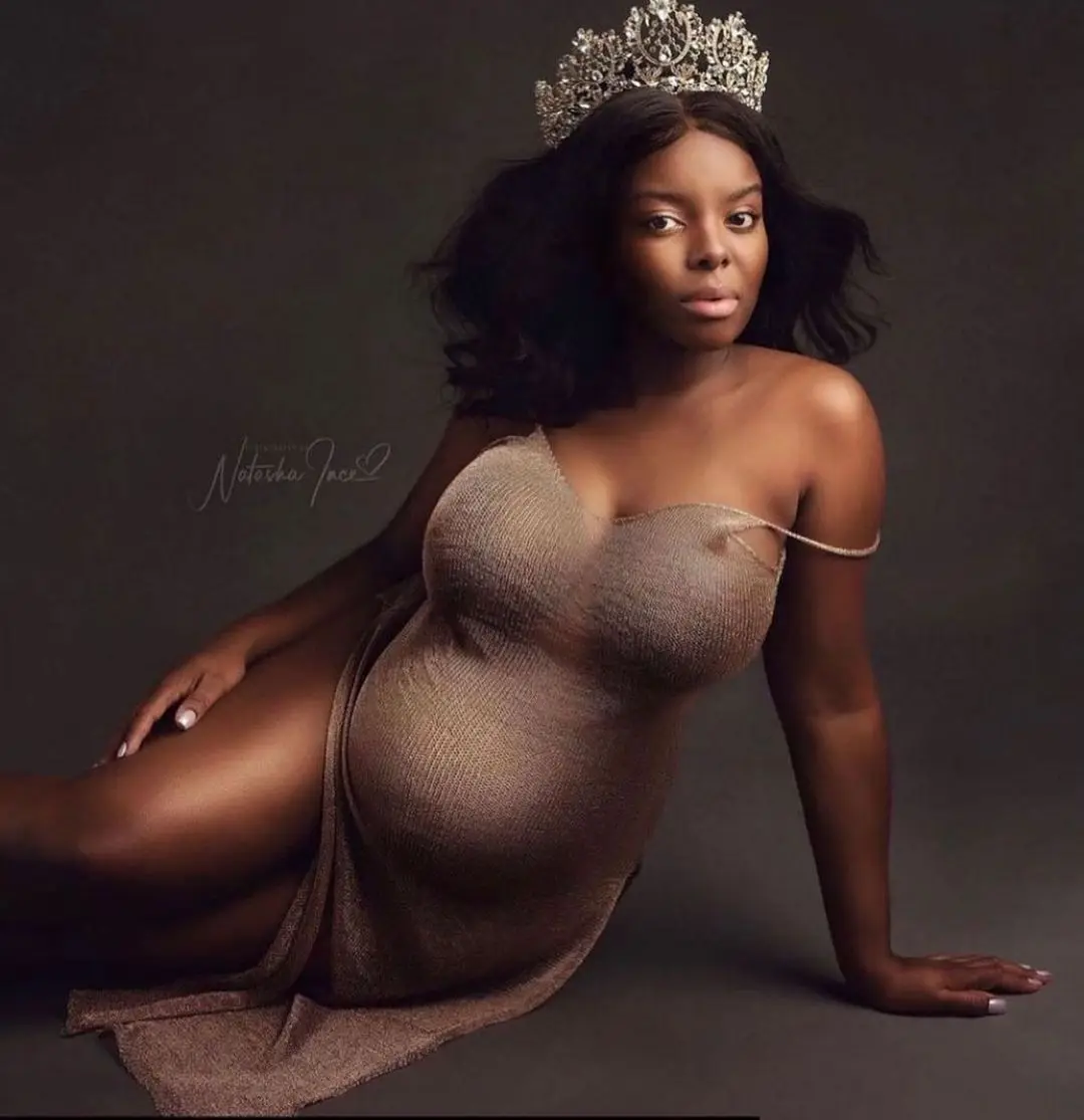 Maternity Dresses for Photo Shoot Pregnancy Dress Photography Shoot Gold Knitted Robe Clothing Props - 3