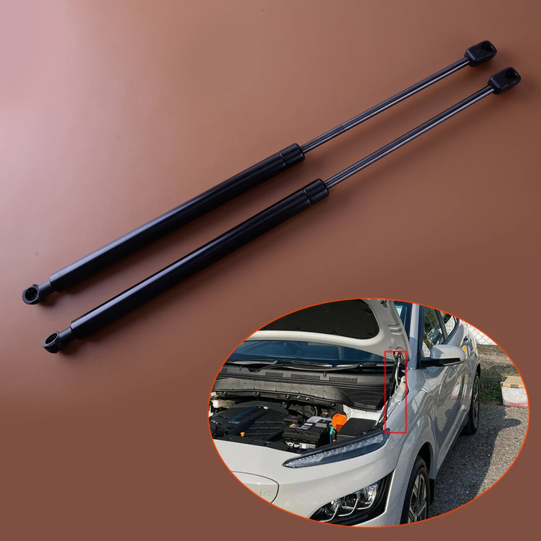 

2Pcs Car Front Left Right Bonnet Hood Lifter Gas Spring Damper Strut Kit Black Fit for Hyundai Kona EV ab 2018
