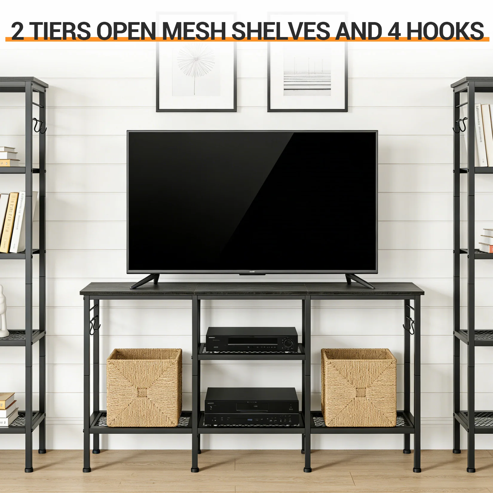 TV-Ständer für Fernseher bis zu 55 Zoll, Entertainment-Center mit Soundbar-Ablage & offenen Ablageflächen, Medien-Konsolentisch für das Wohnzimmer – Detail 4