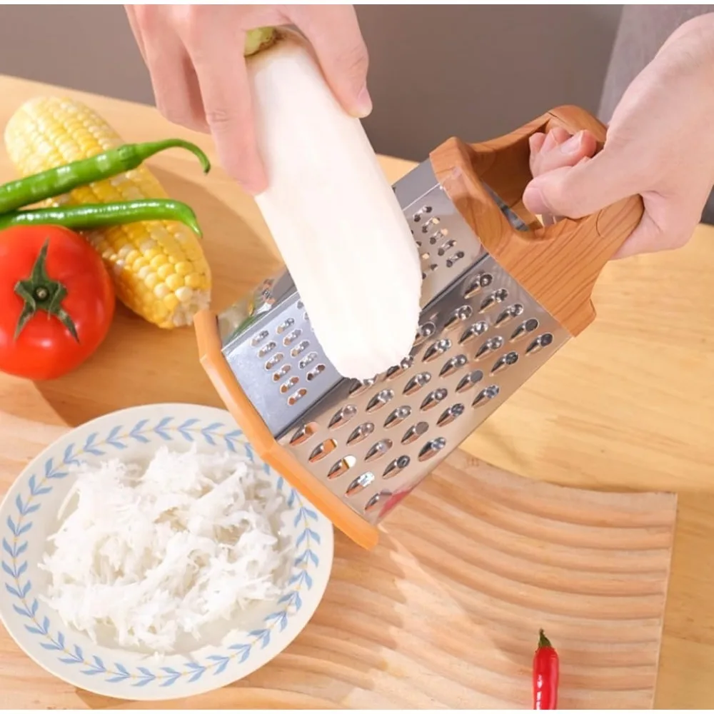 Stainless Steel Box Cheese Grater with Container Multi-sided Box Grater Handheld Food Chopper for Vegetable Ginger Cutting