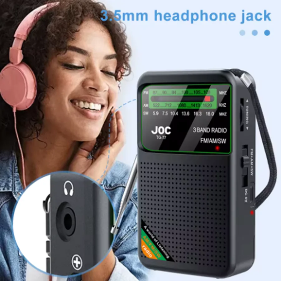 Battery Operated Radio FM AM SW Built-in Speaker Pointer Pocket Rechargeable