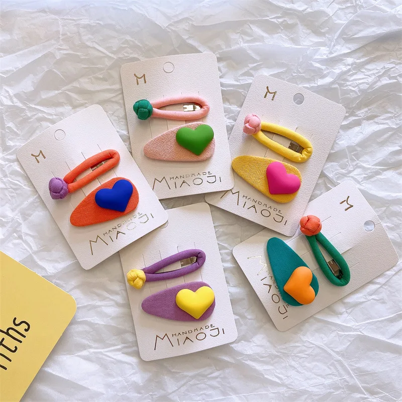 

2023 new 2 Pcs Kids candy color Hairpins knot Heart Hairpins for Girls Kids Baby Headwear Kids Accessories In Girls