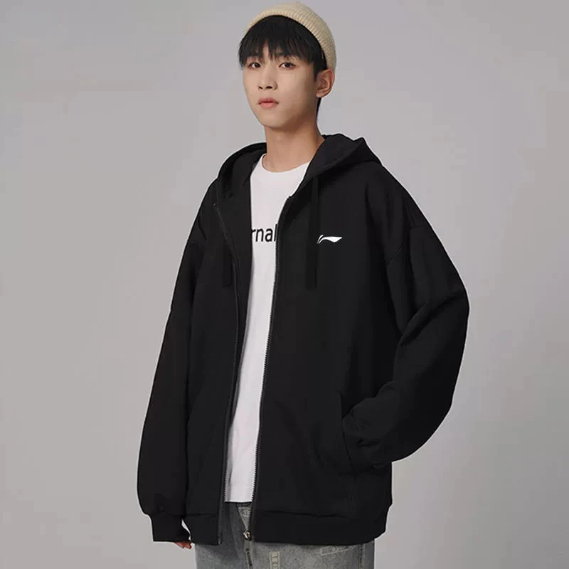 리닝 남성 후드티 트렌디 스탠드 칼라 오픈 가디건 재킷 스포츠웨어 통기성 따뜻한 면 캐주얼 패션