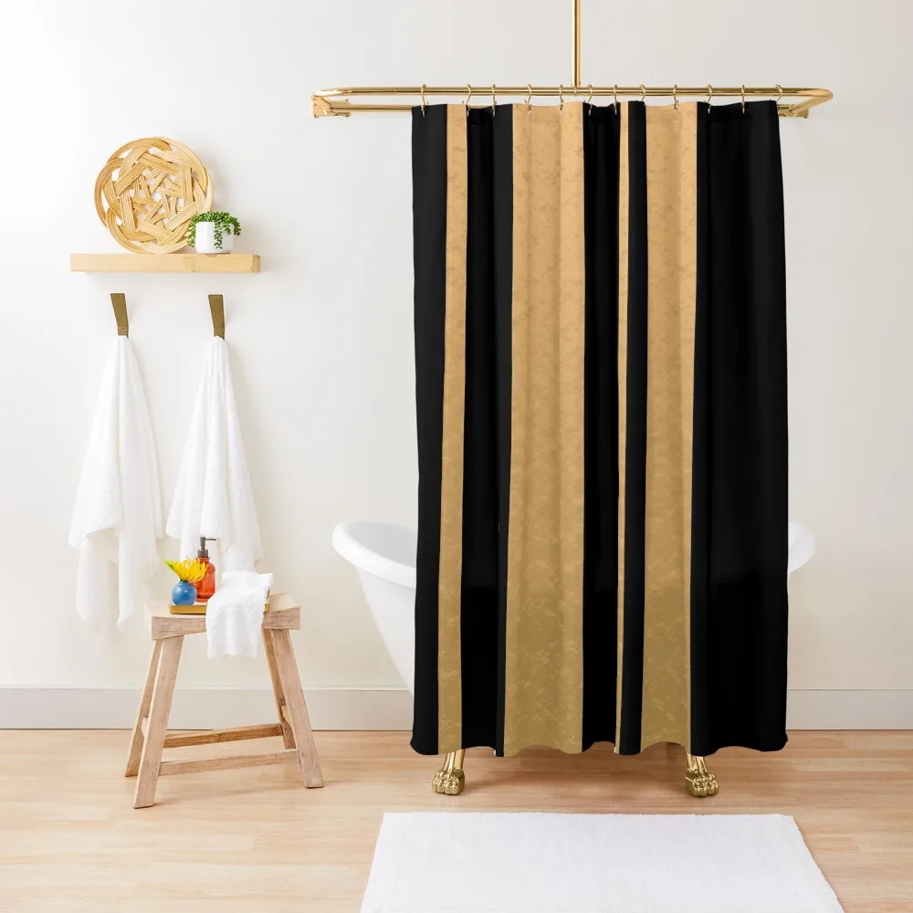 

Black and Gold Striped Pattern Shower Curtain Accessories For Shower And Services Cover Curtain Set For Bathroom