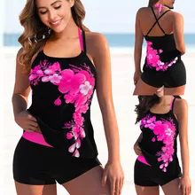  2022 Women New Flower Printed Tankini Swimsuits Plus Size Swimwear Lady Swimsuit Female Two Pieces Bathing Suits Beachwear Swim 