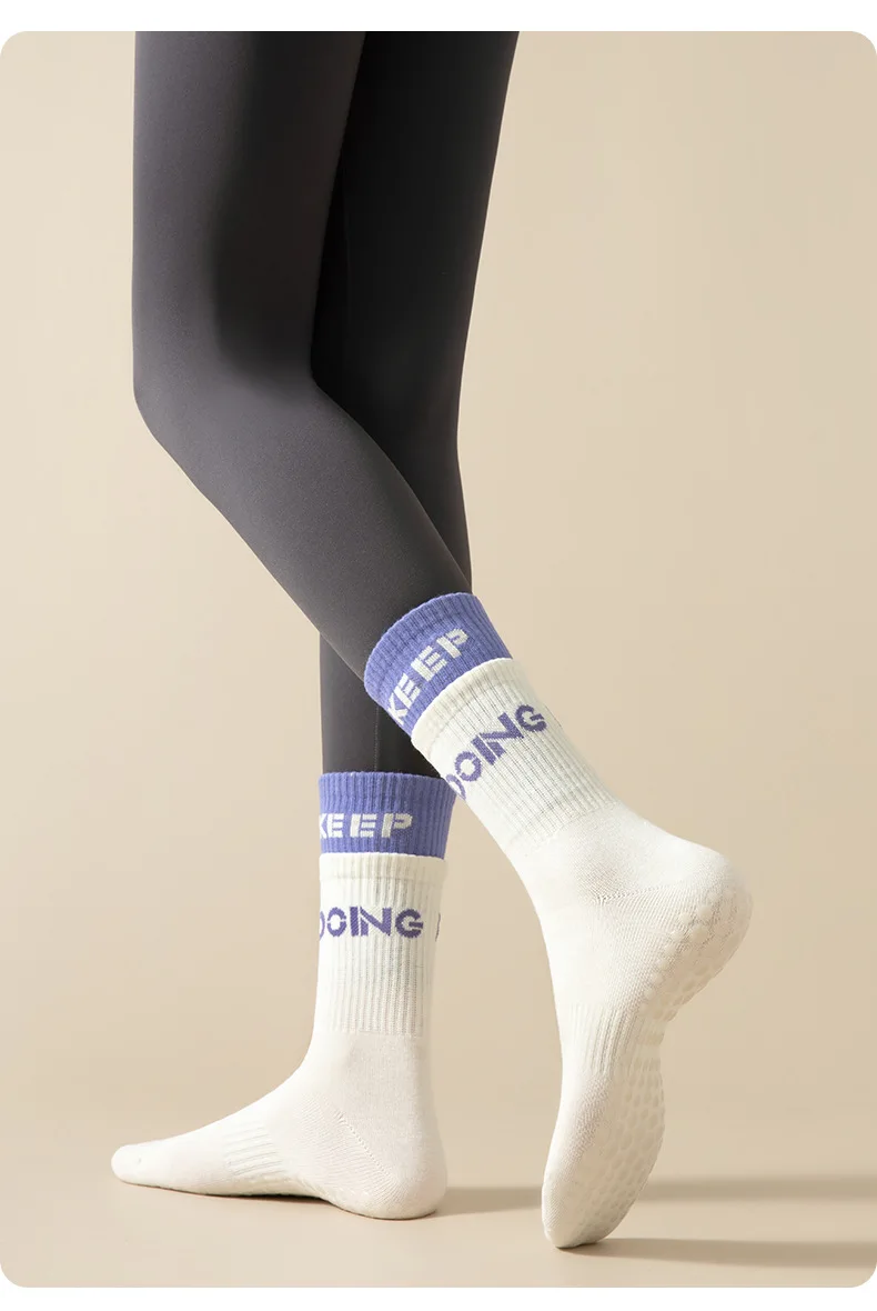 Baumwoll-Yoga-Socken, mittellang, gestreift, atmungsaktiv, für Fitness, Pilates, rutschfest, für Gymnastik, Tanz, Ballett, einfarbig – Detail 12