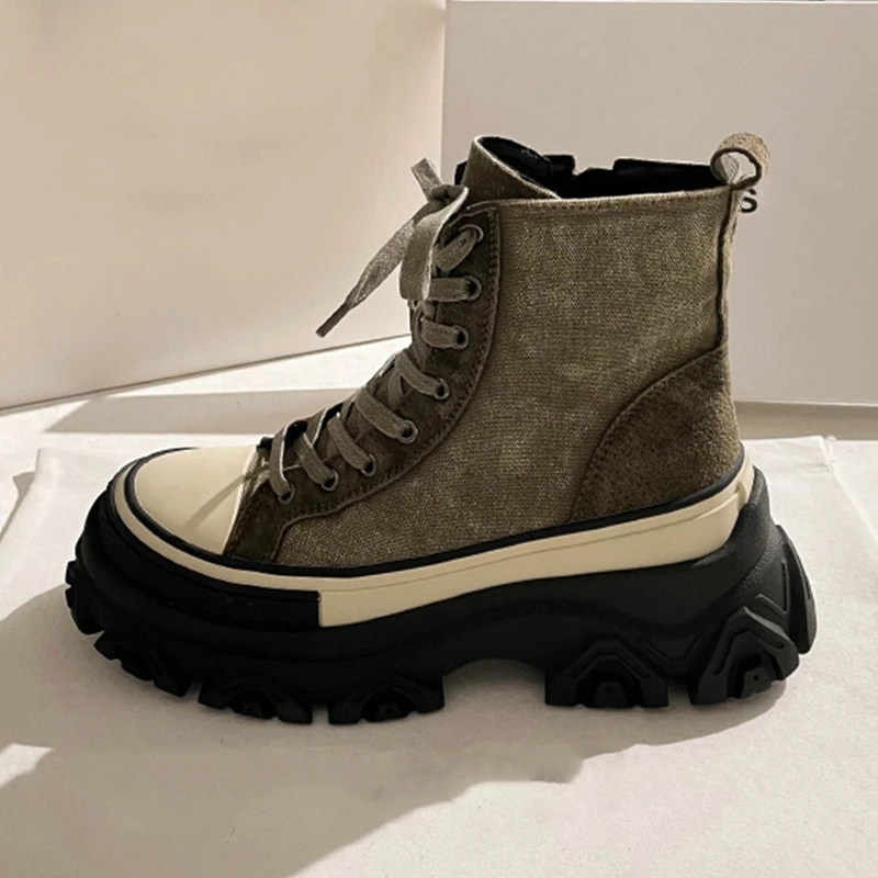 

Женские джинсовые кроссовки, повседневные ботильоны на платформе и высоком каблуке, со шнуровкой, Размеры 35-40, для зимы, 2023