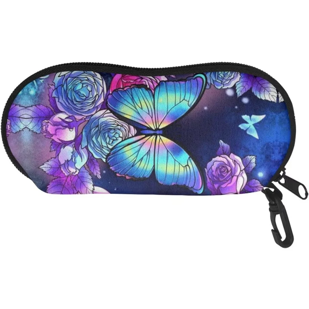 

Butterfly Rose Glasses Case Pouch Prints Zipper Soft Eyewear Storage Box Outdoor Travel Portable Anti-Pressure Sunglasses Bag