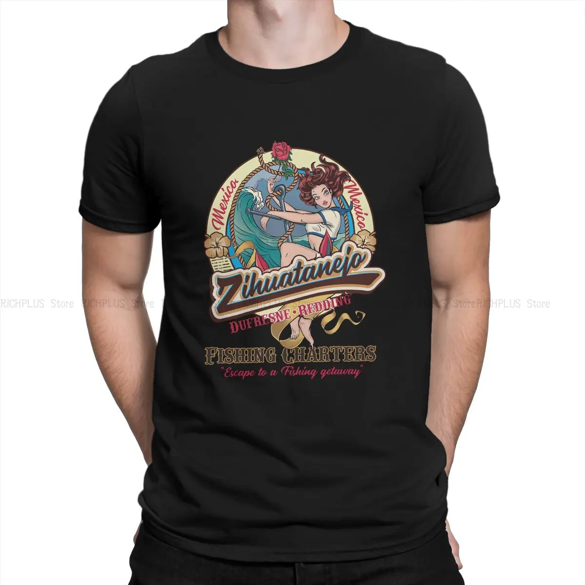 

Zihuatanejo Fishing Charter TShirt For Men Pin Up Girl Clothing Fashion Polyester T Shirt Soft