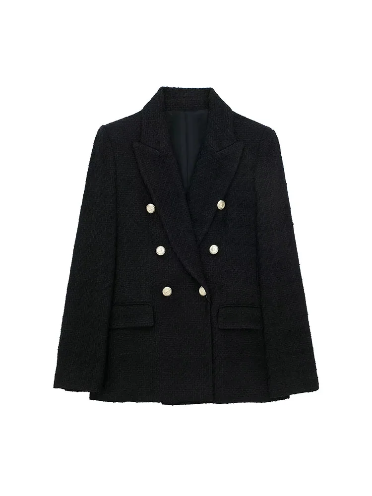 

ZADATA 2023 Autumn and Winter New Women's Fashion Houndstooth Retro Long Sleeve Pocket Commuting Blazer