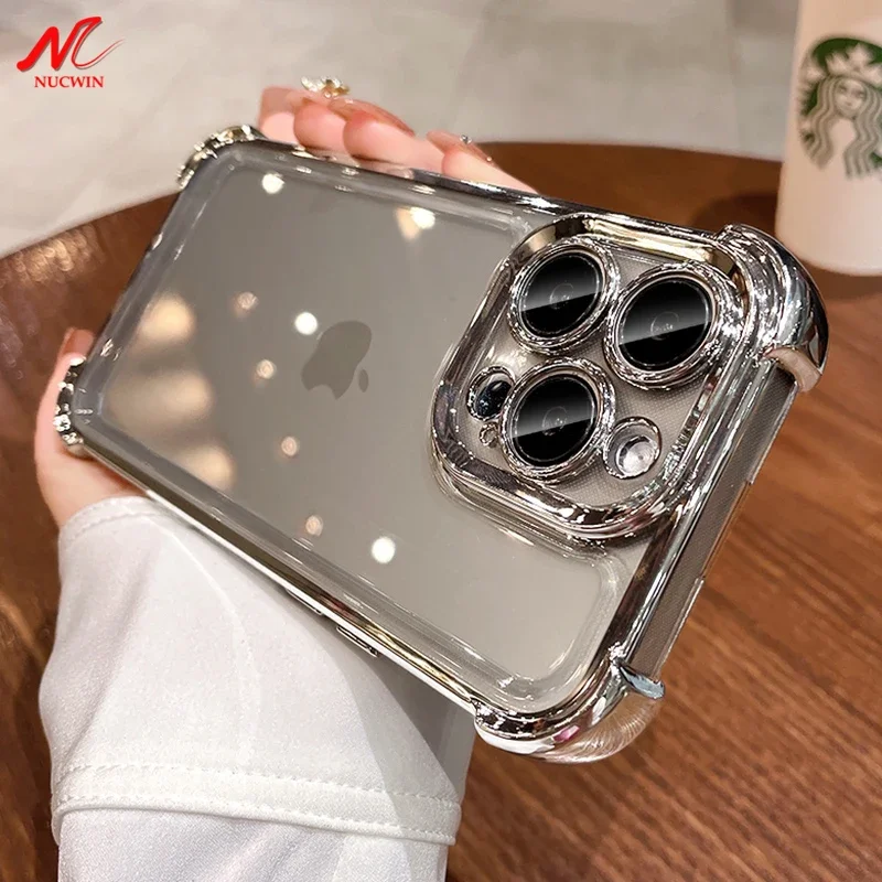 Custodia Placcata In Titanio Grigio Di Lusso Per Iphone 15 Pro Max 15 Plus Custodia Morbida Antiurto In Tpu Per Airbag Per Iphone 11 12 13 14 Pro Max