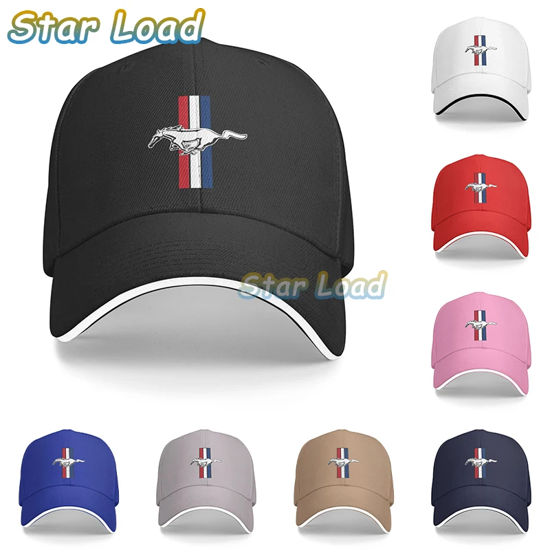 

New Arrival Mens Baseball Cap Mustang Car Logo Summer Mens Harajuku Color Block Baseball Cap High Quality Cotton for Unisex